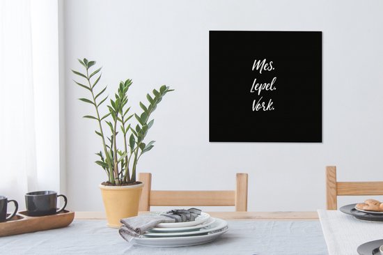 Citations de peinture sur toile - Cuisine - Proverbes - Couteau. Cuillère. Fourchette. - Couverts - 50x50 cm - Décoration murale