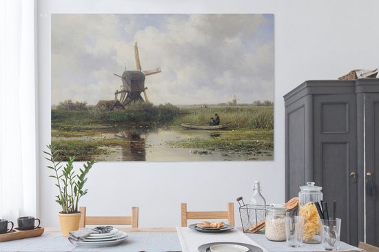 Toile - Peinture Moulin à vent - Willem Roelofs - Maîtres anciens - Art - 180x120 cm - Décoration murale - Salon
