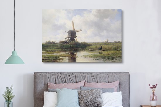 Toile - Peinture Moulin à vent - Willem Roelofs - Maîtres anciens - Art - 180x120 cm - Décoration murale - Salon
