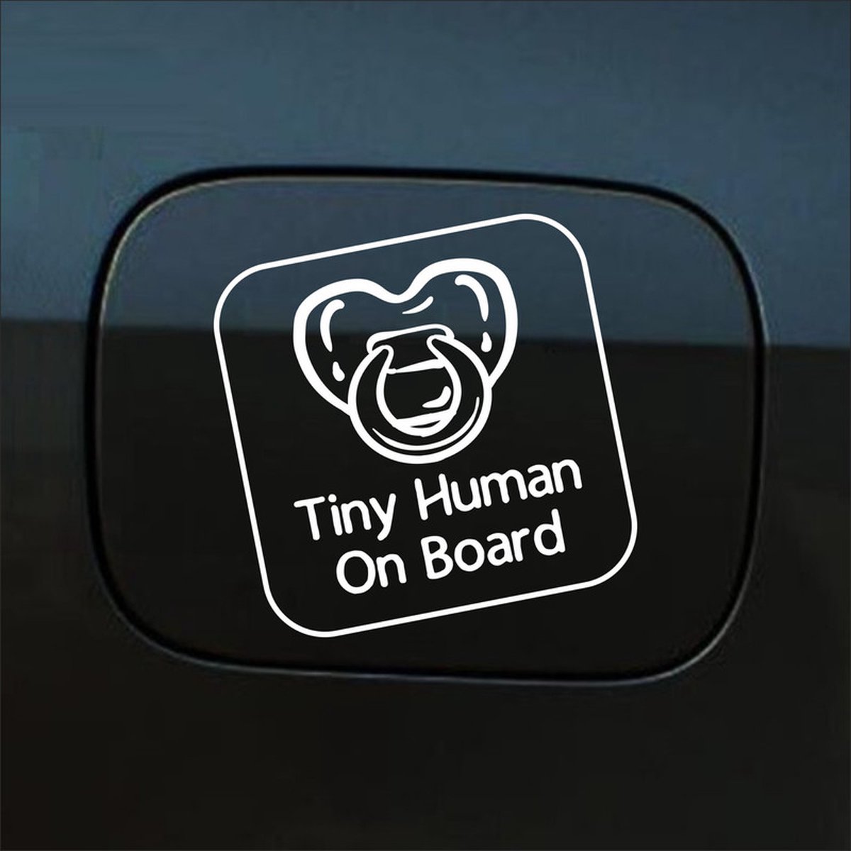 Bumpersticker - Tiny Human On Board - 14 X 14 - Wit