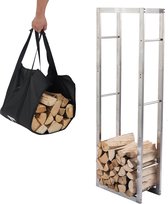 Lendo Online brandhoutrek 50x25x148cm + draagtas– Binnen en buiten - haardhout opslag – haardhoutrek – houtopslag – RVS Roestvrij staal