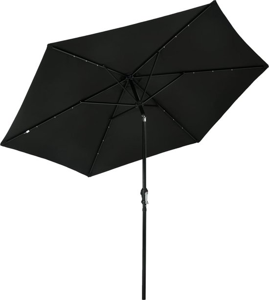 COSTWAY Parasol 300 cm met led-verlichting, parasolvoet niet inbegrepen, tuinparasol met zwengel, aan beide zijden 30° knikbaar, terrasparasol met 8 ribben, marktscherm voor tuin, balkon (blauw