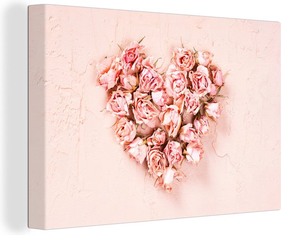 Tableau Toile Coeur - Fleurs - Rose - 180x120 cm - Décoration murale XXL