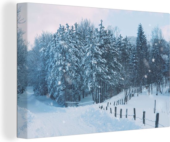 Canvas Schilderij Bos - Sneeuw - Winter - Wanddecoratie
