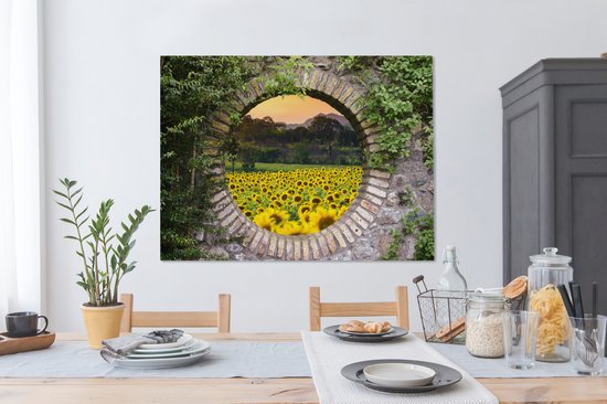 Tableau sur toile 120x90 cm - Décoration murale Vue - Fleurs - Tournesol - Décoration murale salon - Décoration chambre - Accessoires chambre - Peintures