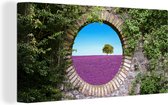 Canvas Schilderij Lavendel - Doorkijk - Bloemen - Zomer - 40x20 cm - Wanddecoratie