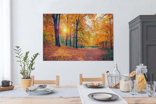 Toile Peinture Arbres - Automne - Forêt - Feuilles d'Automne - 140x90 cm - Décoration murale