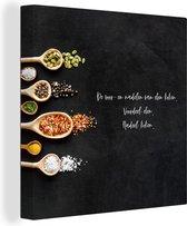 Canvas Schilderij De voor- en nadelen van eten koken - Koken - Quotes - Spreuken - Humor - 20x20 cm - Wanddecoratie