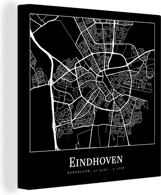 Toile Peinture Plan d'Etage - Eindhoven - Carte - Plan de la Ville - 20x20 cm - Décoration murale