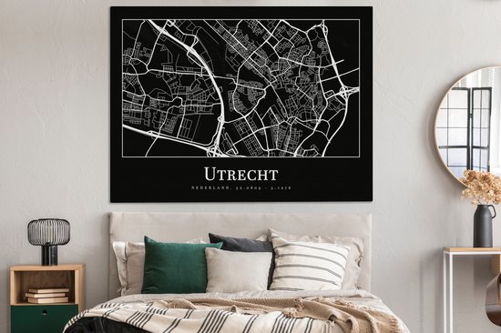 Toile Peinture Plan d'Etage - Plan de la Ville - Utrecht - Carte - 160x120 cm - Décoration murale XXL