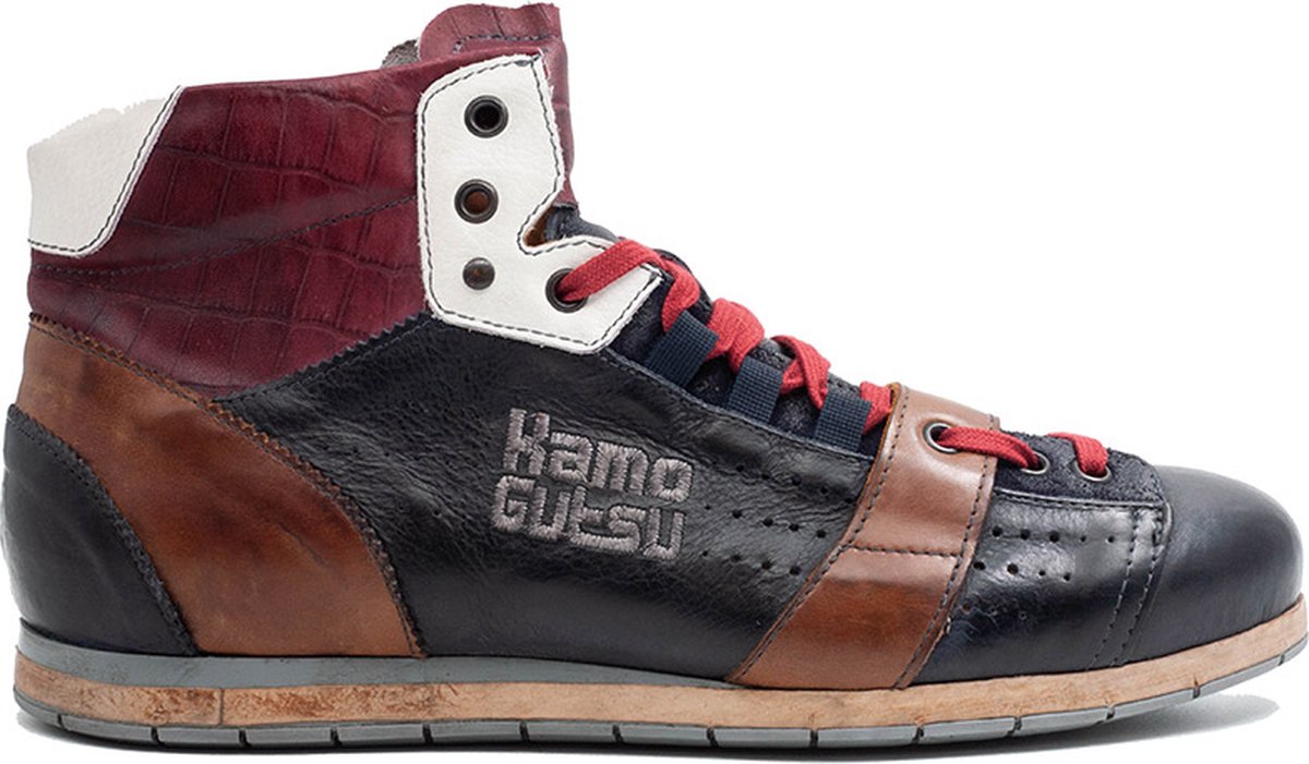 Kamo Gutsu - Hoge Sneaker mt 41 - Navy Cocco Rosso - Retro Sneakers - Handgemaakt in Italië - Topkwaliteit Leer