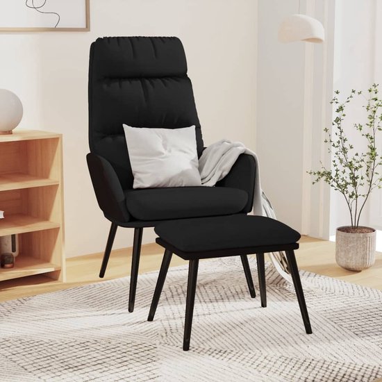 Prolenta Premium – Relaxstoel met voetenbank stof en kunstleer zwart- Fauteuil – Fauteuils met armleuning – Hoes stretch – Relax – Design
