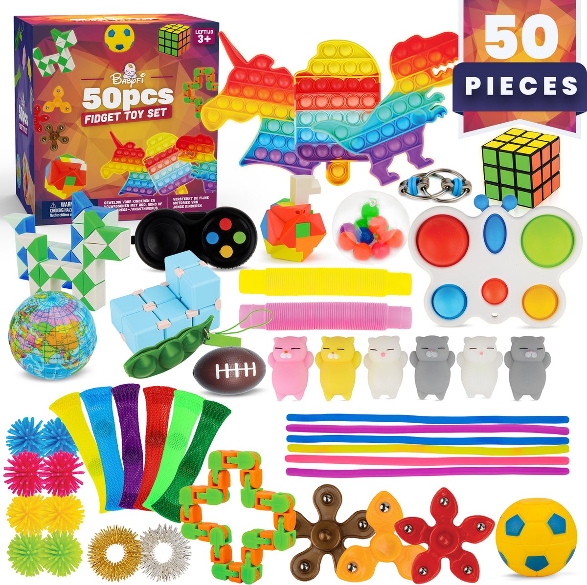 Multifunctioneel Fidget Toys Pakket - 50 Stuks - Pop It Fidget Toy - Set voor Kinderen & Volwassenen - Educatief Speelgoed - Babyfi