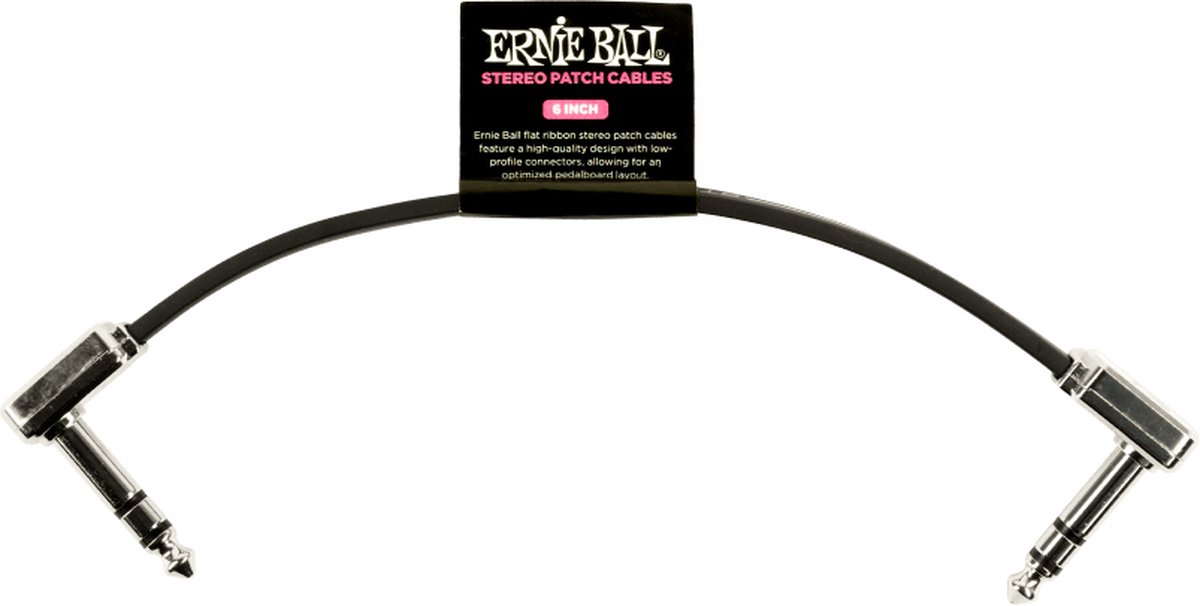 Ernie Ball 6408 patchkabel stereo haaks zwart 15 cm
