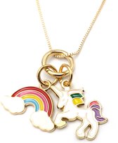 Kinderketting goudkleurige ketting met hanger unicorn en regenboog