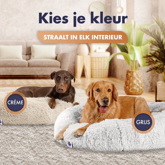 Pet Perfect Donut Hondenmand - 80cm - Fluffy Hondenkussen - Hondenbed - Créme/Bruin - Pet Perfect