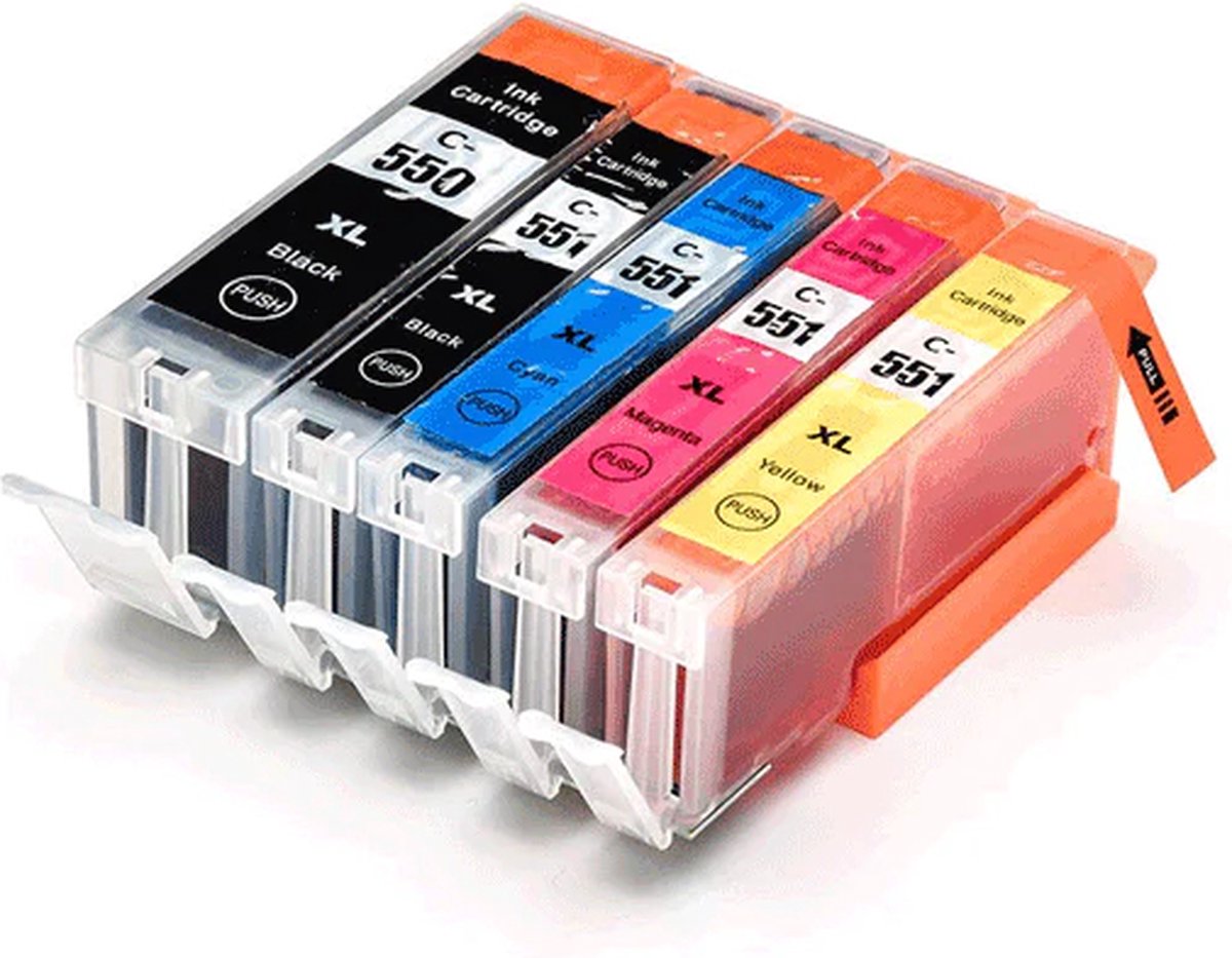 IPEXNL inkt cartridges geschikt Canon PGI-550XL / CLI-551XL,  550xl / 551xl inktcartridges multipack van 5 stuks voor Pixma IP7250, IP8750, IX6850, MG5450, MG5550, MG5600, MG5650, MG5655, MG6350, MG6450, MG6600, MG6650, MG7150, MG7550, MX720, MX925