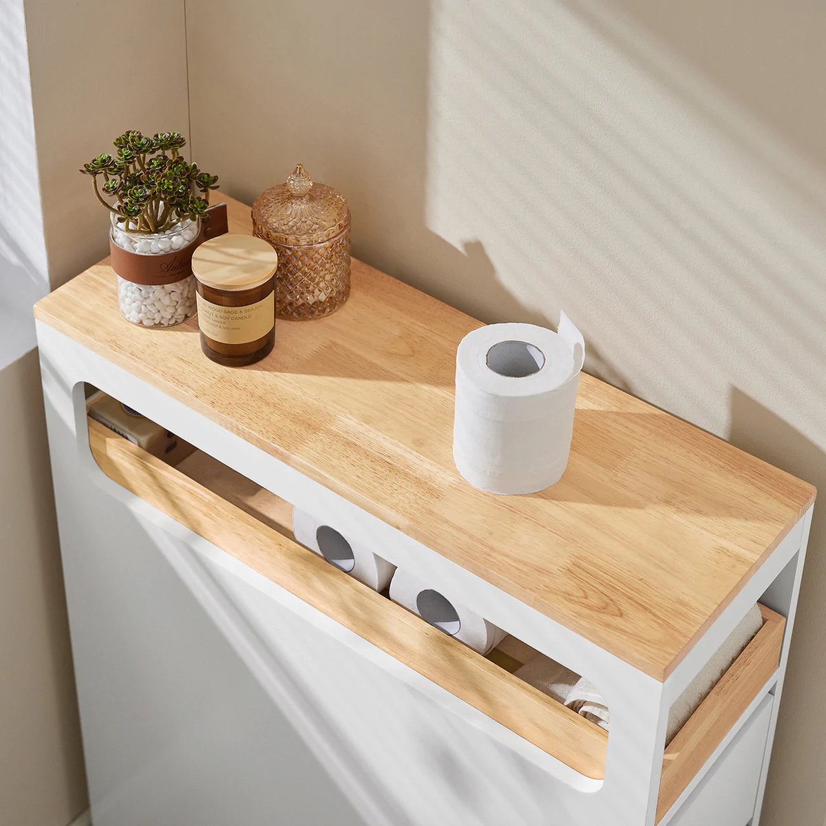 Zaza Home Badkamer Kast Badkamer Kast Met 2 Open Niveaus, Kast Compartiment, Hoekkast Met Toiletpapierhouder Toiletkast Wit