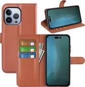 iPhone 14 Pro Hoesje - MobyDefend Kunstleren Wallet Book Case (Sluiting Voorkant) - Bruin - GSM Hoesje - Telefoonhoesje Geschikt Voor iPhone 14 Pro