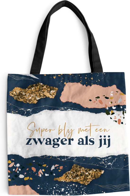 MuchoWow® Schoudertas - Strandtas - Big Shopper - Boodschappentas - Zwager - Goud - Glitter - 45x45 cm - Katoenen tas