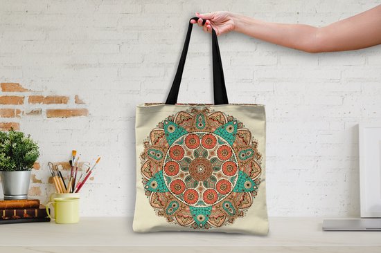 Sac bandoulière - Sac de plage - Shopper Mandala - Motifs - Paon - 45x45 cm - Sac en coton