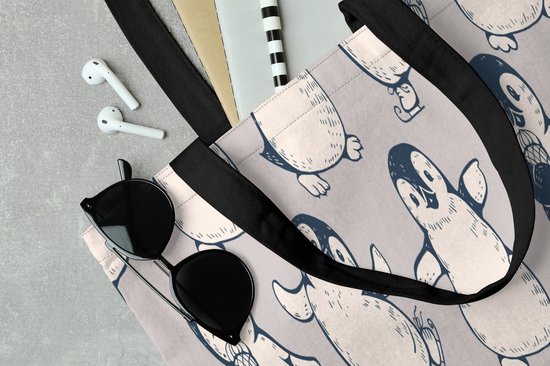 MuchoWow® Schoudertas - Strandtas - Big Shopper - Boodschappentas - Patronen - Pinguïn - IJs - 40x40 cm - Katoenen tas