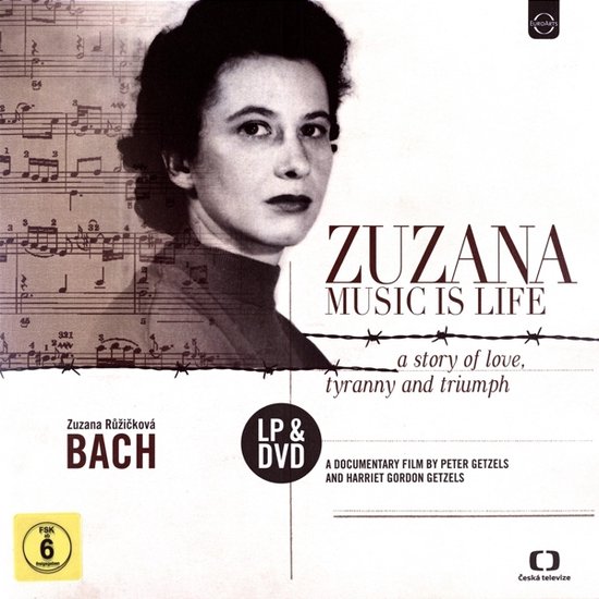 Portret van Zuzana Růžičková met bladmuziek en de titel Zuzana: Music Is Life.