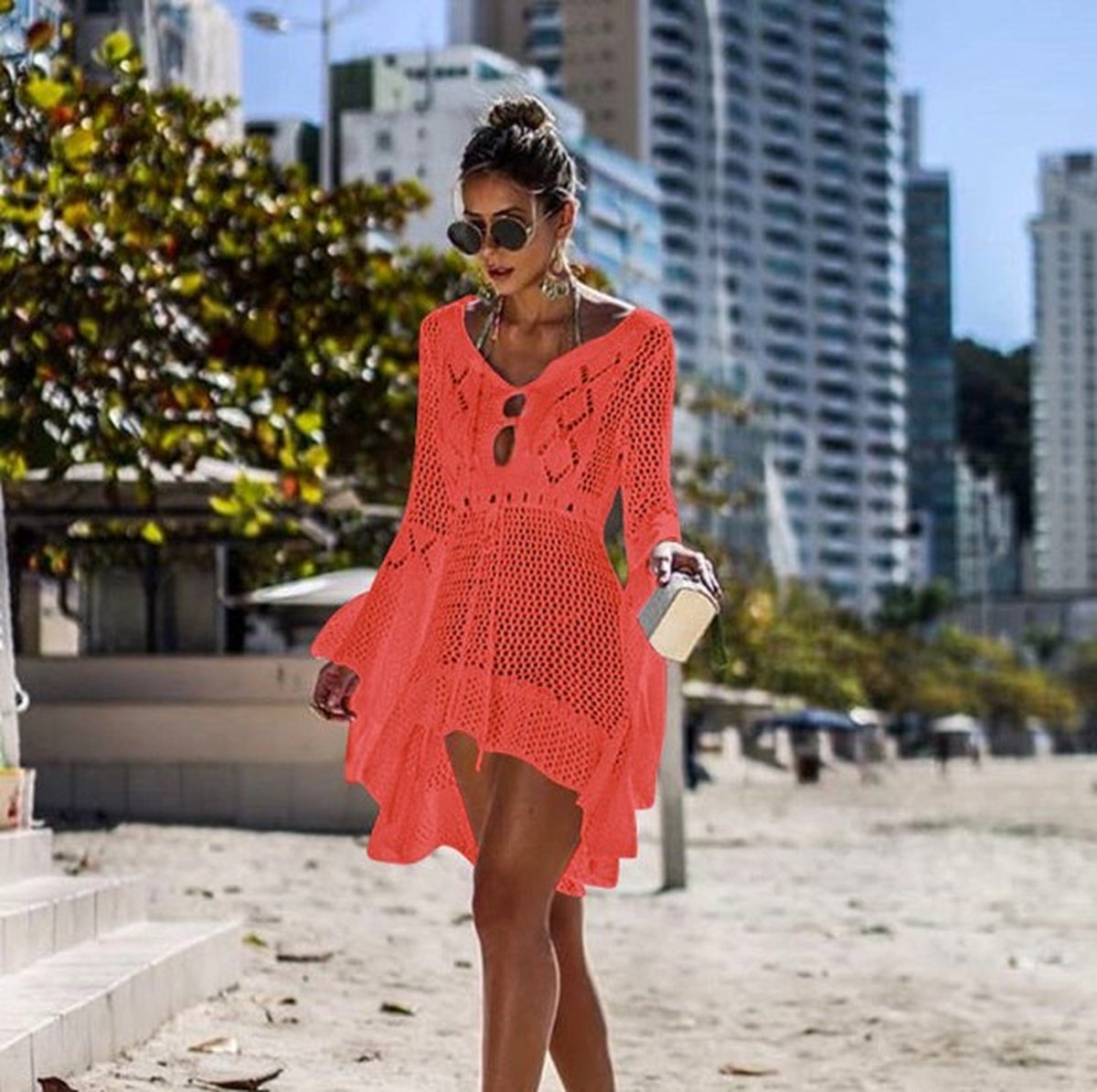 Strandjurkje - Bikini cover up - Gehaakt jurkje - Beach dress - Oranje — afbeelding 2