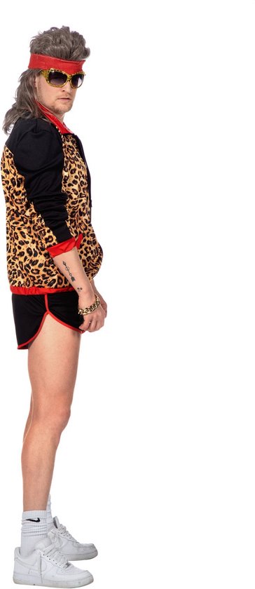 TOLOYE – Costume Entraînement Années 80 Complet : Veste, Pantalon, Gilet, Accessoires Rétro (sac Banane, Lunettes, Genouillères) – Néon Rouge/bleu/jaune