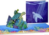 Cartes pop-up Popcards – Tortue avec 2 enfants Tortue de mer Ocean Turtle Sealife Carte pop-up annonce naissance Carte de voeux 3D