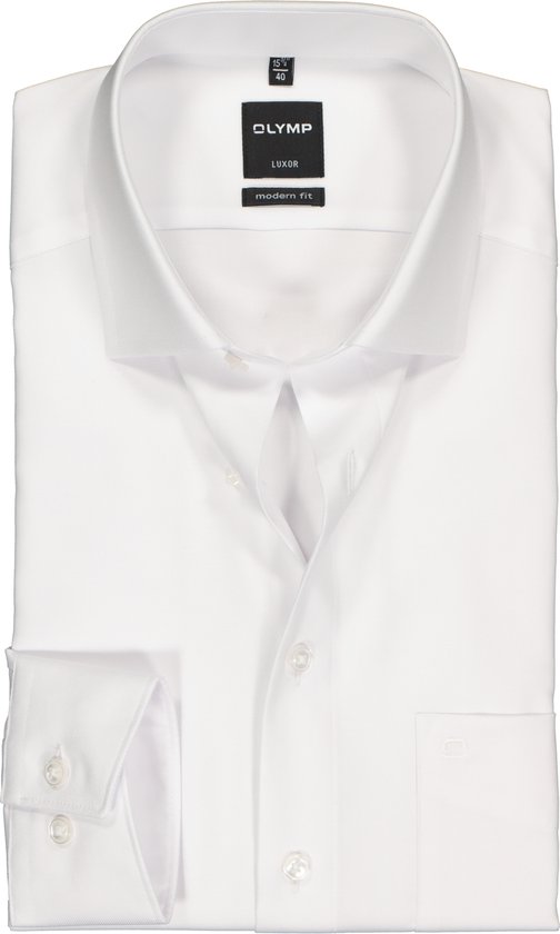 OLYMP Luxor modern fit overhemd - mouwlengte 7 - wit twill - Strijkvrij - Boordmaat: