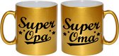 Bellatio Cadeau set Super oma/opa koffie mokken / bekers goud 330 ml