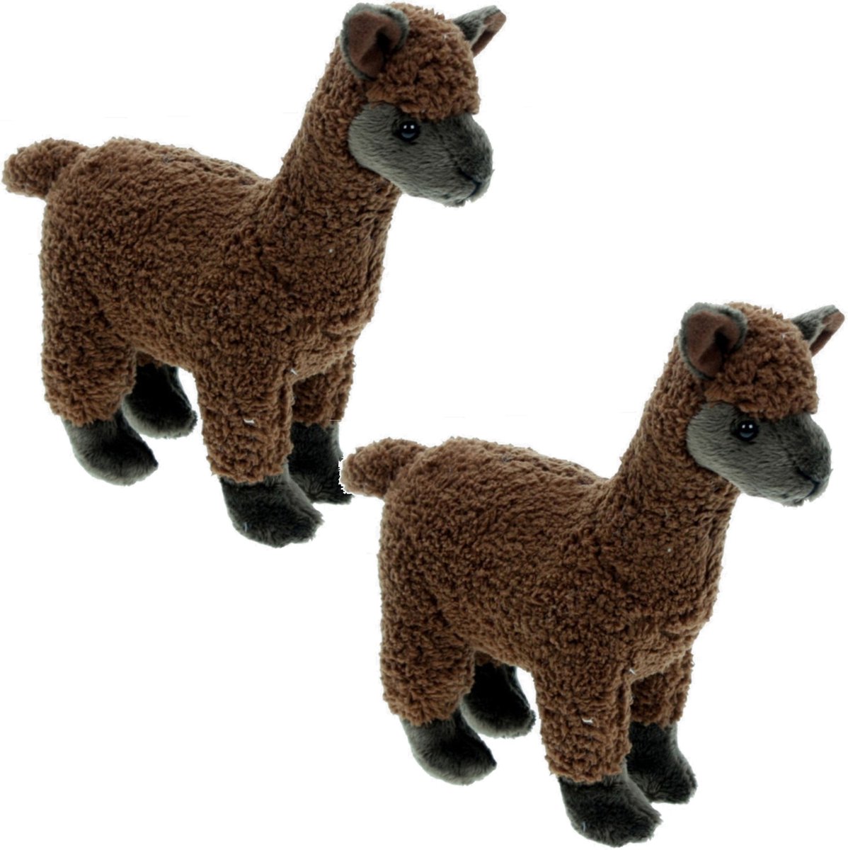 Pluche knuffel dieren Alpaca - Set van 2x stuks - 20 cm - bruin - Speelgoed knuffels - Cadeau voor jongens/meisjes
