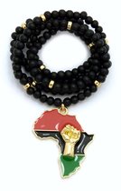 ICYBOY Zwart Bedel Ketting met Afrikaanse Map Pendant [BEADS] [ICED OUT] [50CM] - HIP HOP BLM Necklace Jewelry Power Fist on Africa Pendant Necklace Gold Black Beaded Necklace For Men