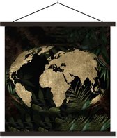 Affiche scolaire - Wereldkaart - Vintage - Globe - 60x60 cm - Lattes noires