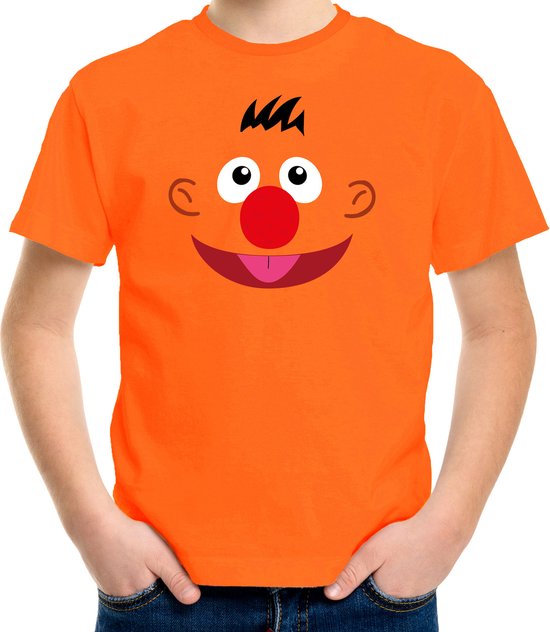 Oranje cartoon knuffel gezicht verkleed t-shirt oranje voor kinderen - Carnaval fun shirt / kleding / kostuum 134/140