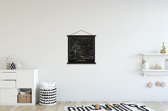 Porte-affiche avec affiche - Affiche scolaire - Alost - Or - Plan de la ville - Plan d'étage - Carte - 40x40 cm - Lattes noires