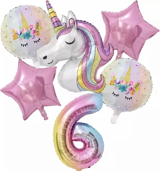 Unicorn Verjaardag Versiering - Unicorn Feestpakket - Unicorn Themafeest - Unicorn ballonnen - Unicorn Ballon - Unicorn Feest - Feestversiering – Unicorn 6 jaar - Eenhoorn Decoratie - Helium Ballonnen - Feestpakket Unicorn 6 stuks Ballon - Birthday D