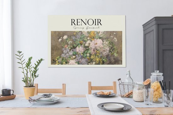 Canvas - Canvas schilderij - Bloemen boeket - Bloemen - Vaas - Delftsblauw - Renoir - Canvas schildersdoek - Oude meesters - 140x90 cm