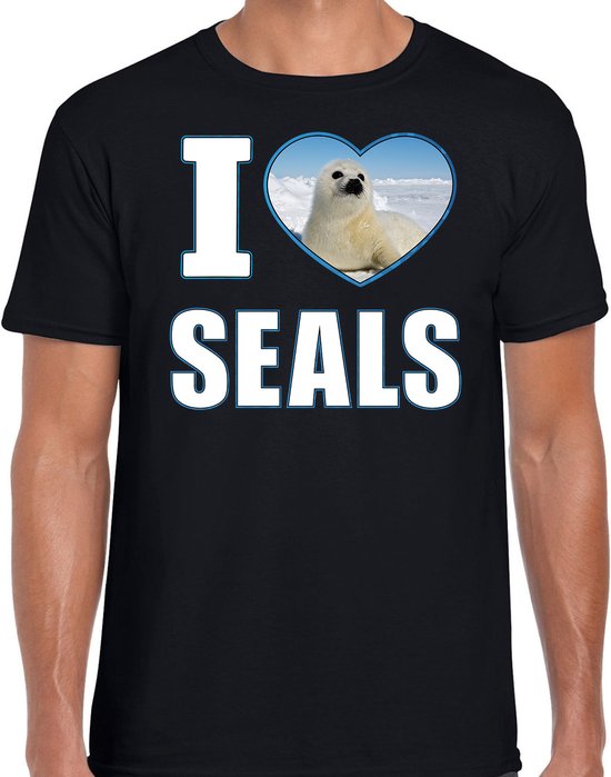 I love seals t-shirt met dieren foto van een zeehond zwart voor heren - cadeau shirt zeehonden liefhebber L