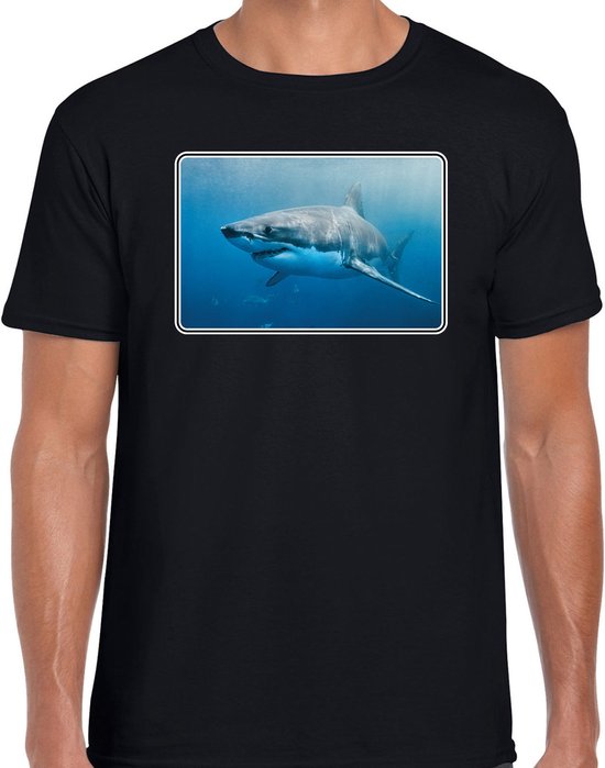 Dieren shirt met haaien foto - zwart - voor heren - natuur / haai cadeau t-shirt - kleding M
