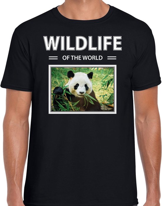 Dieren foto t-shirt Panda - zwart - heren - wildlife of the world - cadeau shirt pandabeer liefhebber L