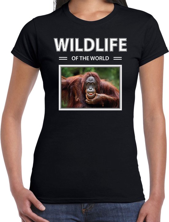 Dieren foto t-shirt Aap - zwart - dames - wildlife of the world - cadeau shirt Orang oetan apen liefhebber XL