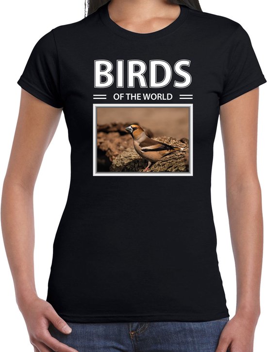 Dieren foto t-shirt Appelvink - zwart - dames - birds of the world - cadeau shirt Appelvinkjes liefhebber L