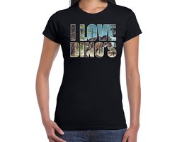 Tekst shirt I love dinosaurs met dieren foto van een dino zwart voor dames - cadeau t-shirt T Rex dinosauriers liefhebber XXL