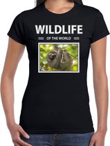 Dieren foto t-shirt Luiaard - zwart - dames - wildlife of the world - cadeau shirt Luiaarden liefhebber XXL