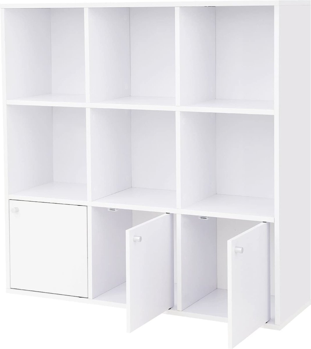 Vasagle boekenkast, boekenkast, vrijstaande dvd plank, opbergrek, vrijstaande plank, voor woonkamer, slaapkamer, kinderkamer, kantoor, met 3 deuren, wit lbc33wt