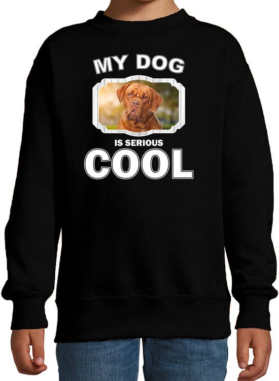 Franse mastiff honden trui / sweater my dog is serious cool zwart - kinderen - Franse mastiff liefhebber cadeau sweaters - kinderkleding / kleding 122/128
