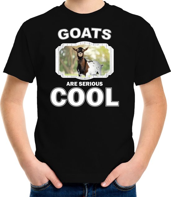 T-shirt Animaux chèvres noir enfants - les chèvres sont sérieuses chemise cool garçons / filles - chemise cadeau chèvre / chèvre tacheté amoureux L (146-152)