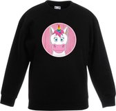 Kinder sweater zwart met vrolijke eenhoorn print - eenhoorn trui - kinderkleding / kleding 110/116